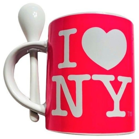 Souvenir I Love New York Pink Ceramic Coffee Mug with Spoon All Over Print - Picture 2 of 6